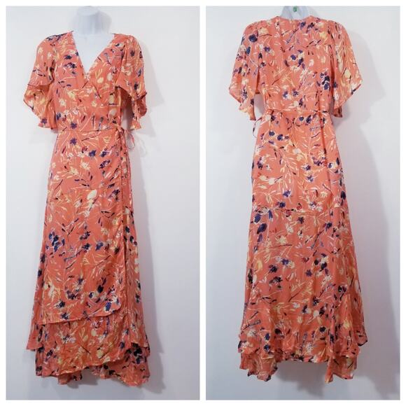 Haute Hippie Women size Medium Tribe Floral Wrap Maxi Dress - Picture 2 of 13